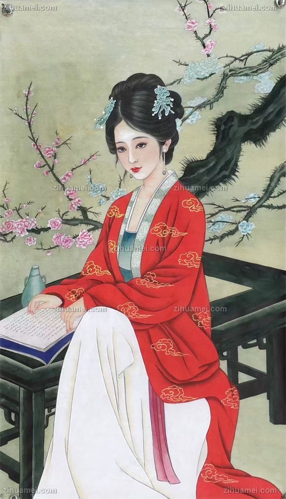 中式人物工笔写实仕女图美女国画水墨画-字画美