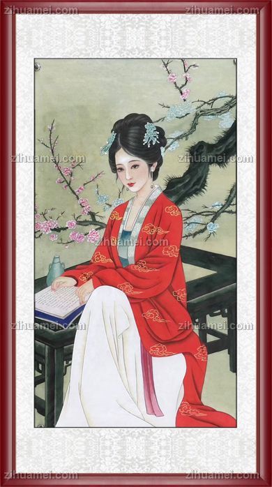 中式人物工笔写实仕女图美女国画水墨画-字画美