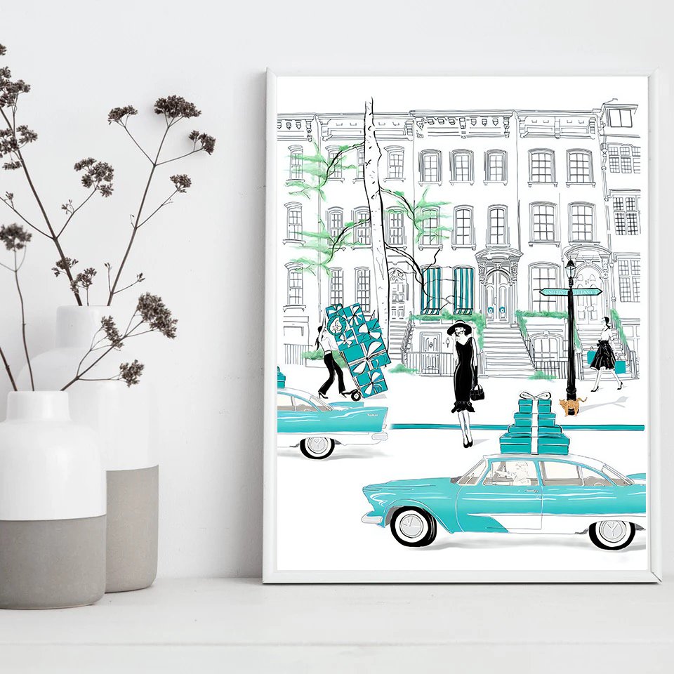 国内配送・送料無料】ティファニーブルー×おしゃれイラスト×街並