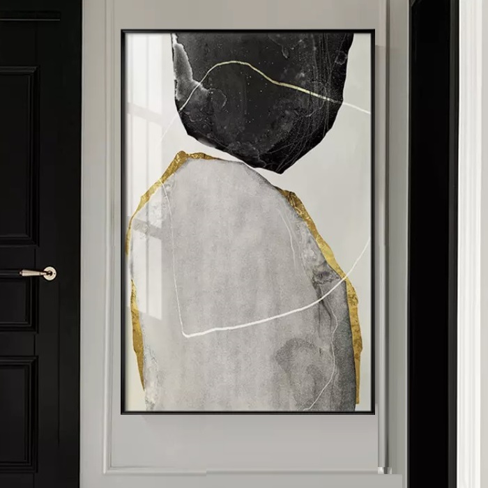 国内配送・送料無料】抽象画×グレーブラックゴールド×石ストーン×現代