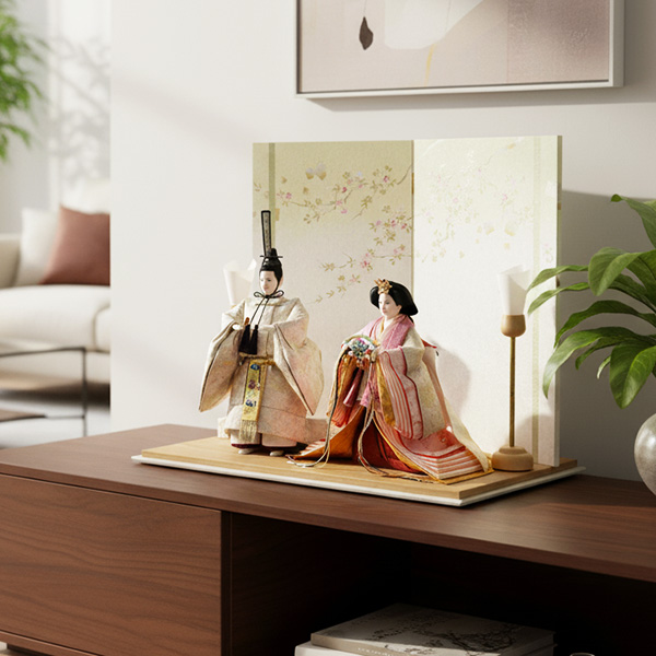 優香のおしゃれな京十番花ごろも立雛飾り 金彩蒔絵屏風セット