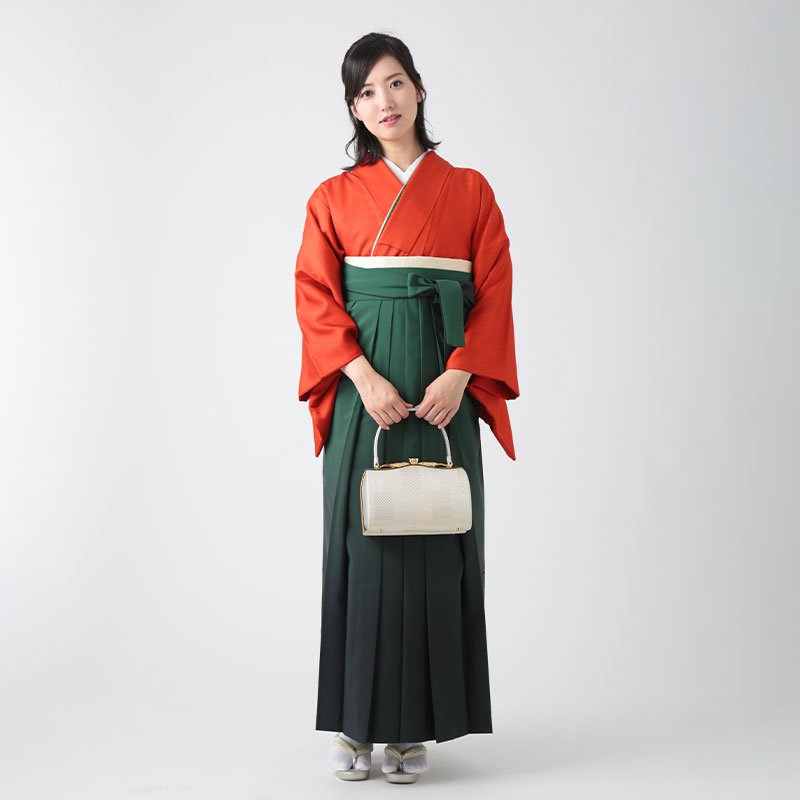 先生袴：H1225 朱赤×薄緑 胡蝶│ 袴レンタル │ 京都着物レンタル夢館