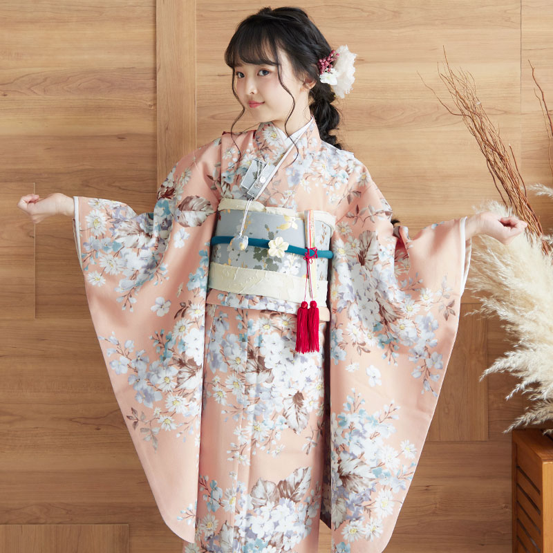 七五三七歳四つ身：N106 SUGAR KEI コーラルピンク 花々 | 七五三着物