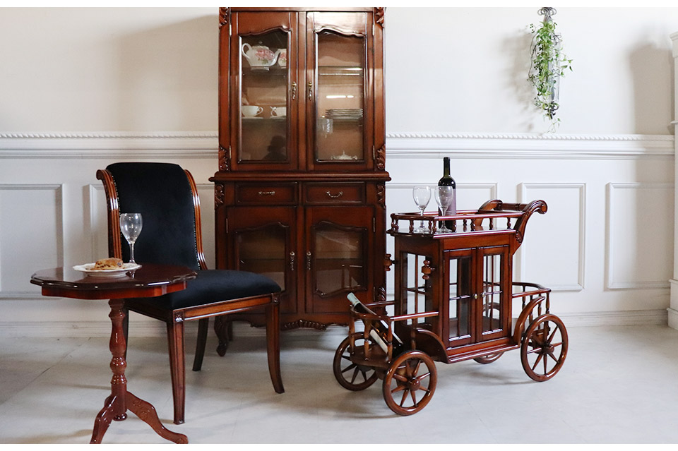 ショーケースワゴン ブラウン｜高級マホガニー家具VENECHIA｜おしゃれ