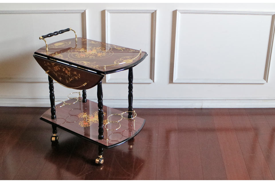 イタリアンスタイル 象嵌伸長式バタフライワゴン 組立式｜おしゃれ家具