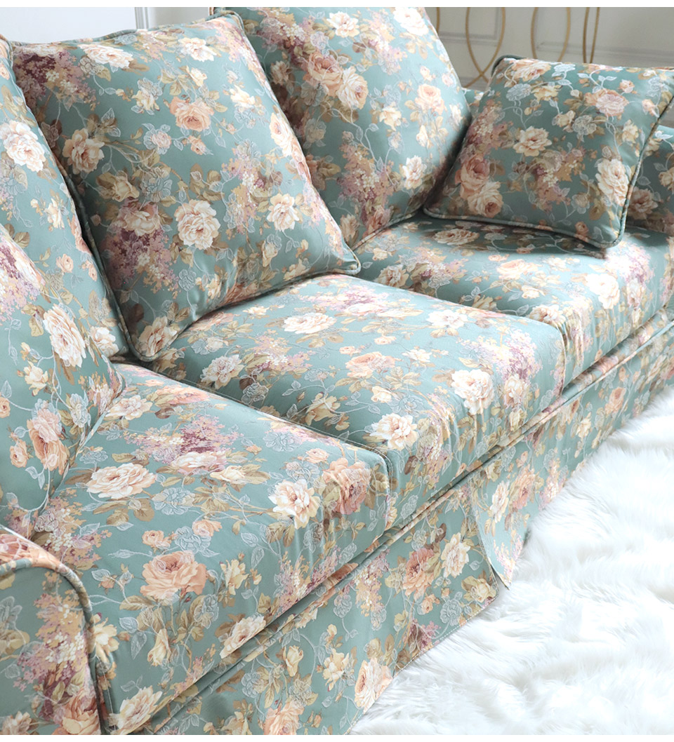 輸入家具 3人掛けソファ ローズカバーリングソファ ブルー クラシック