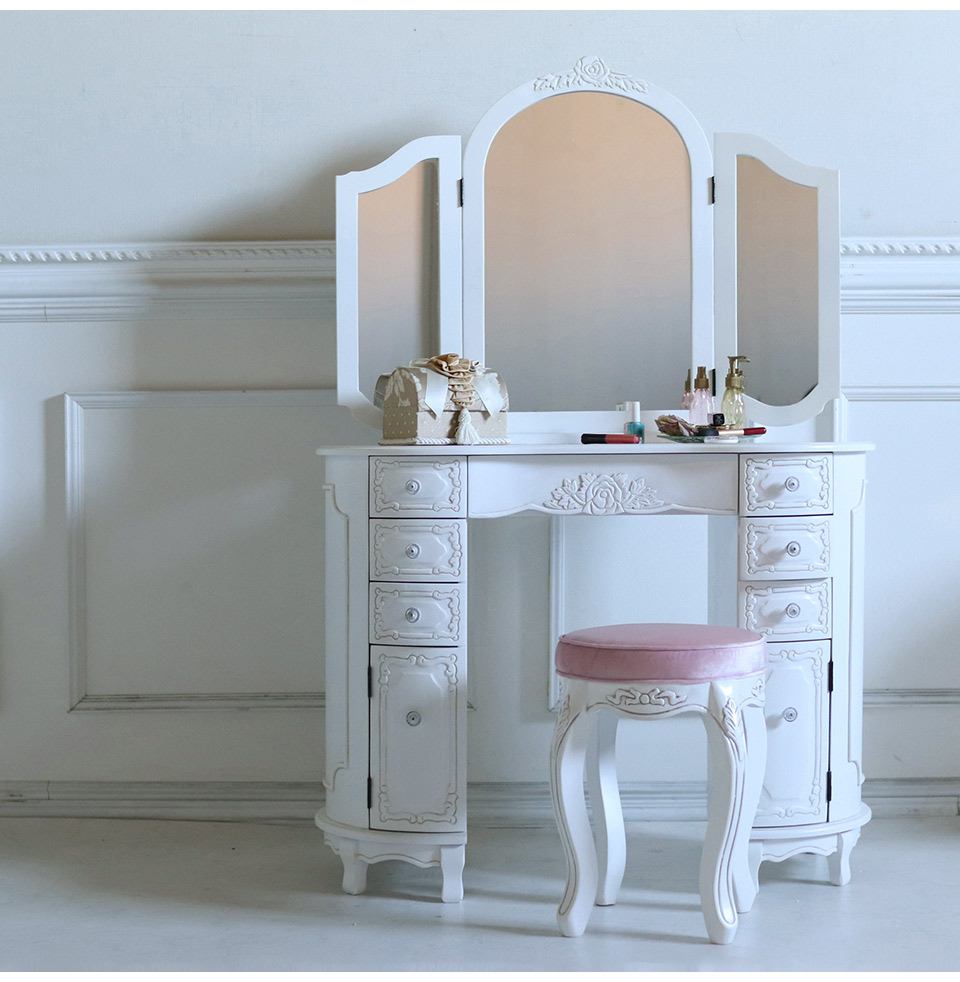 ロココ調 デラックスドレッサー(収納付き) 三面鏡 化粧台｜おしゃれ