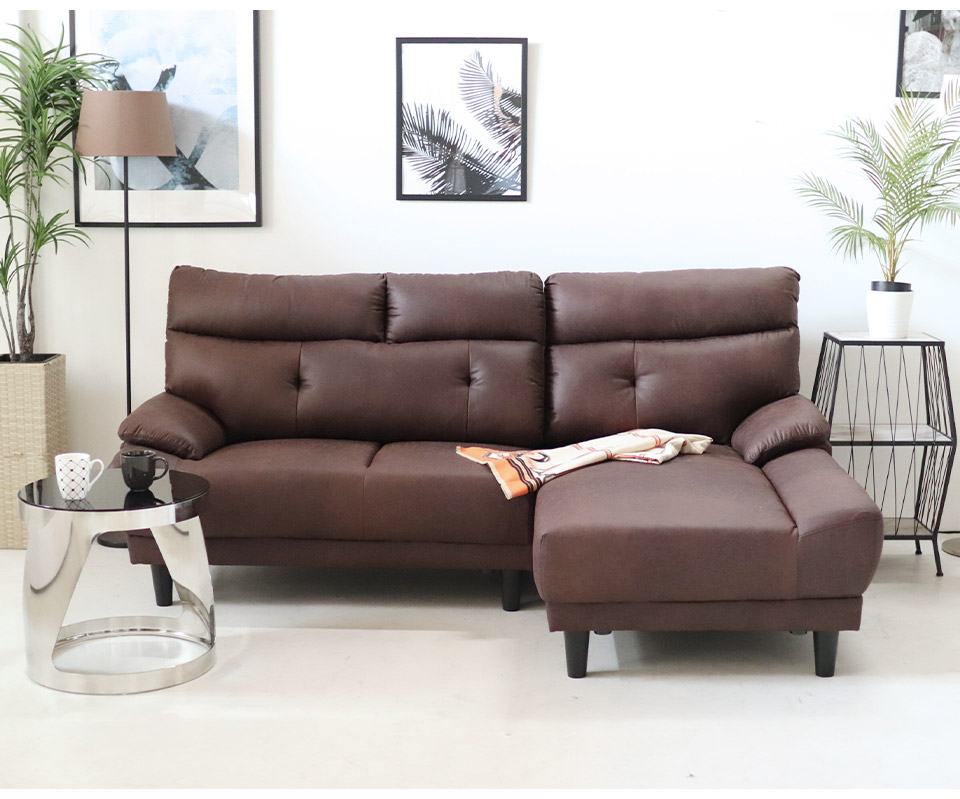 輸入家具 3WAY レザーファブリックソファ アルバ ブラウン 茶色