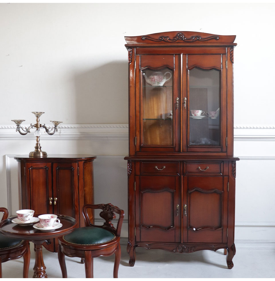オリジナル】ショーケース(食器棚) 幅90cm 猫脚｜高級マホガニー家具