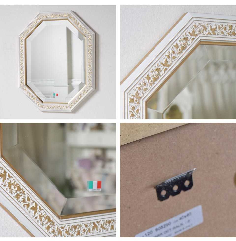 イタリア製 ウォールミラー ホワイトリーフ 壁掛け鏡 38×48cm