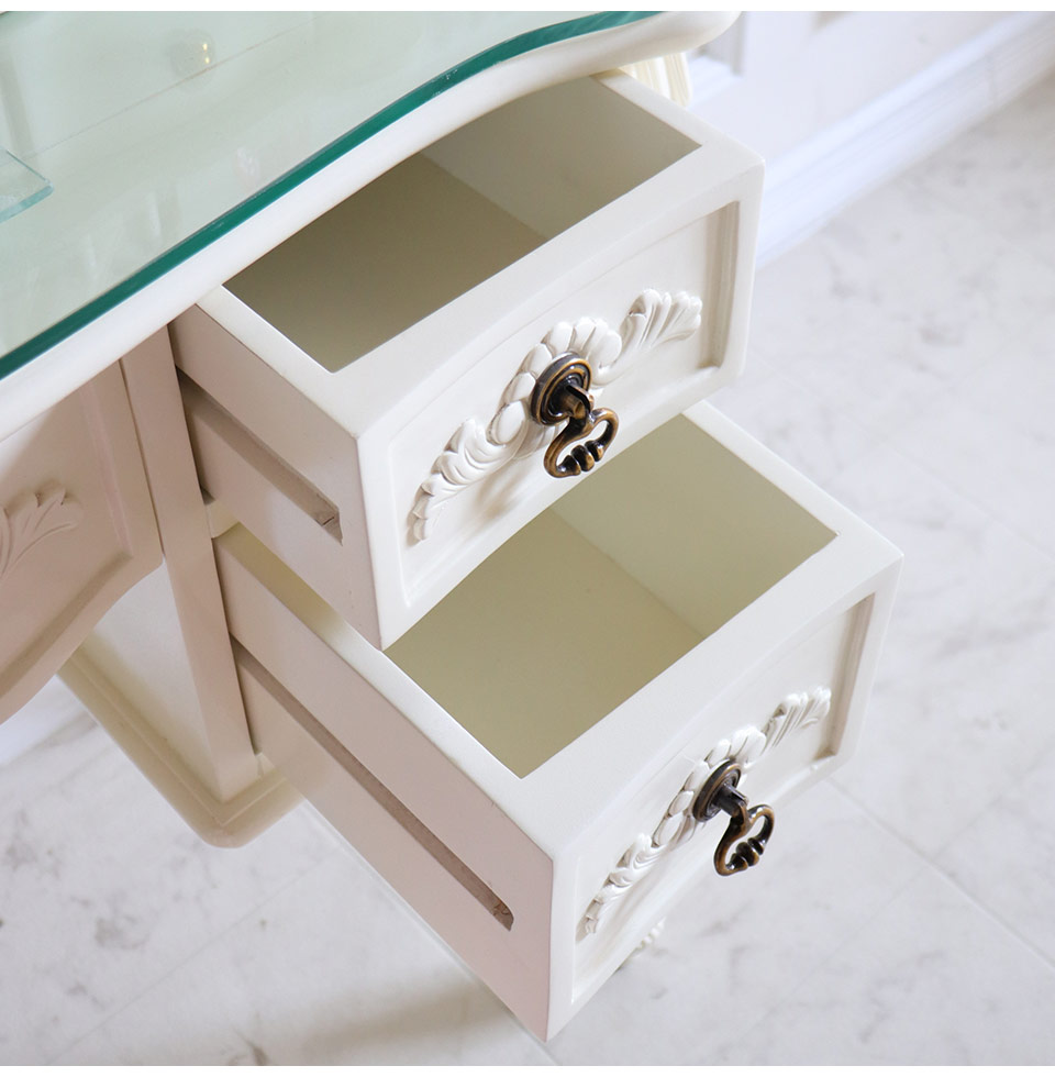 一面鏡ドレッサーセット(スツール付き) ホワイト｜高級マホガニー家具