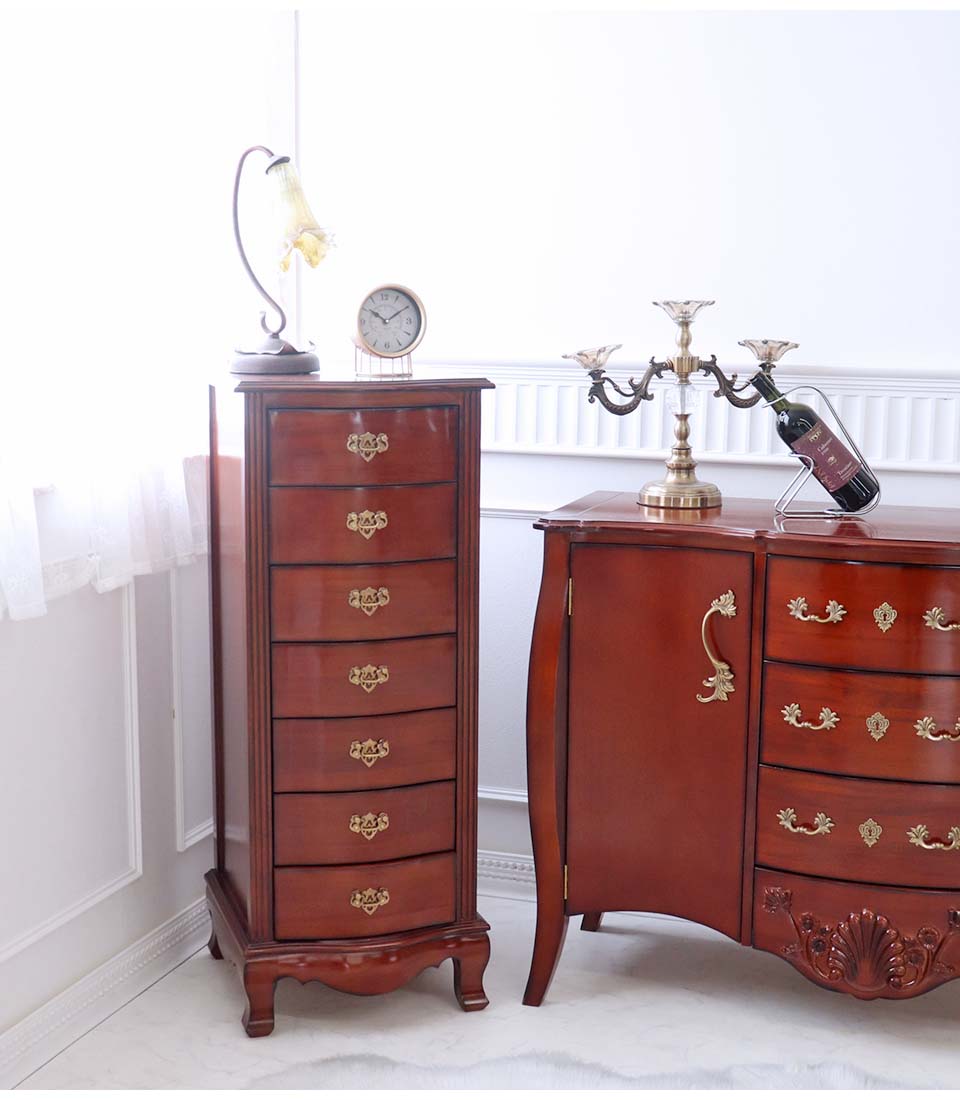 チェスト 木製 おしゃれ アンティーク調 7段 スリム リビング 完成品