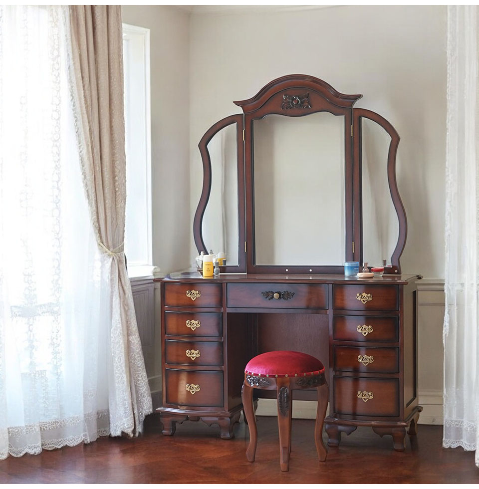 ドレッサー おしゃれ 完成品 収納 三面鏡 アンティーク調 輸入家具