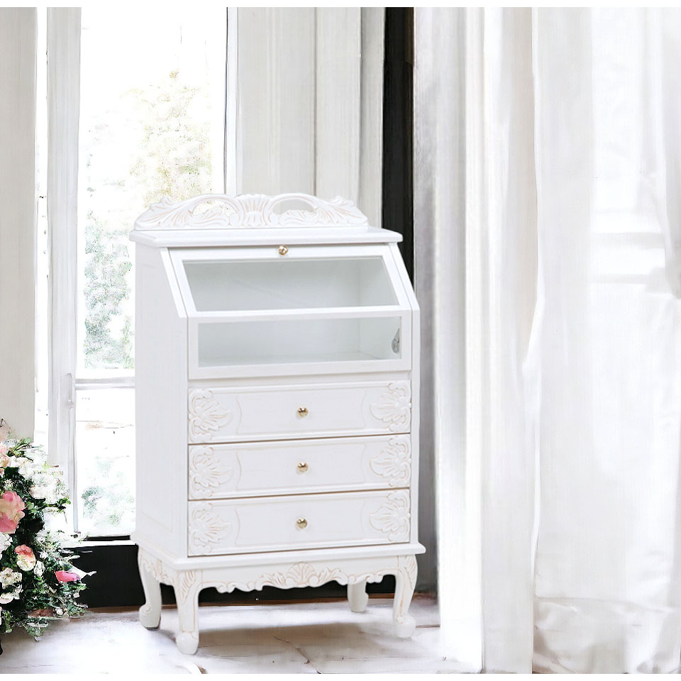 姫系家具 ヴィオレッタ・フラップ式 ガラスチェスト 幅60cm｜Y-KAGU