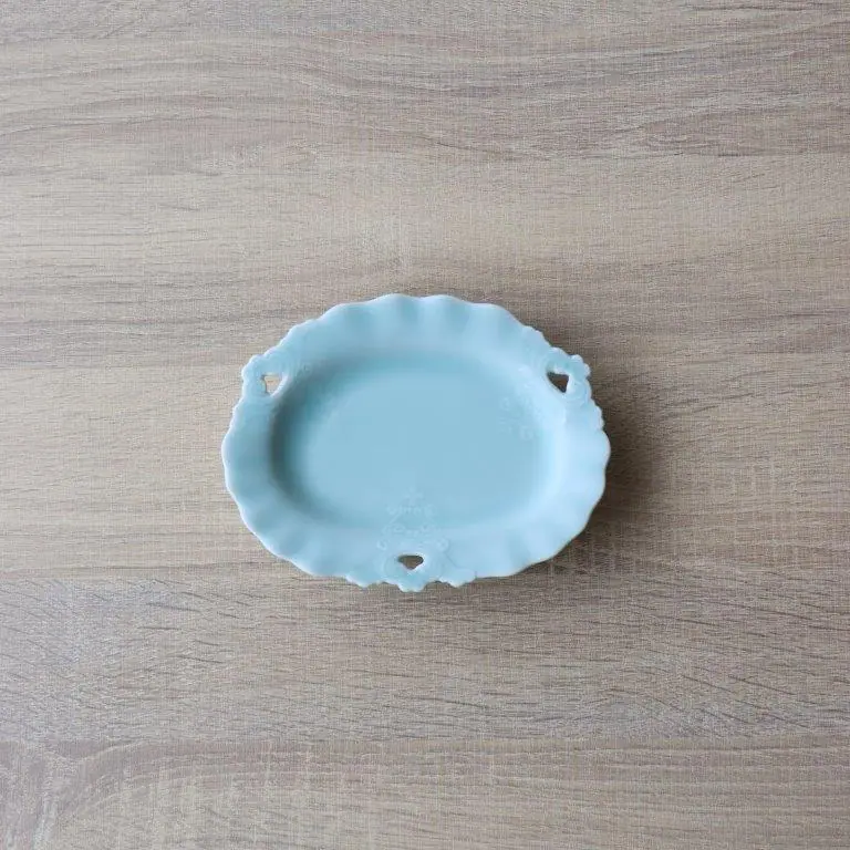 畑萬陶苑 モイスト青磁 唐花三ツ穴 銘々皿