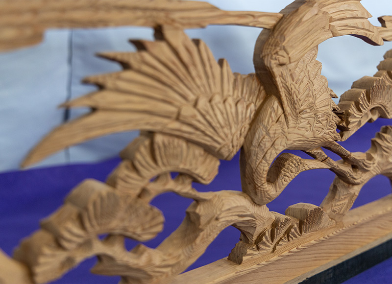 欄間】杉上彫刻欄間（松鶴）〔右向〕 - 山清片山オンラインショップ