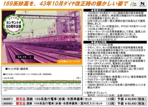 TOMIX 169系急行電車(妙高・冷房準備車)セット 限定品 98997
