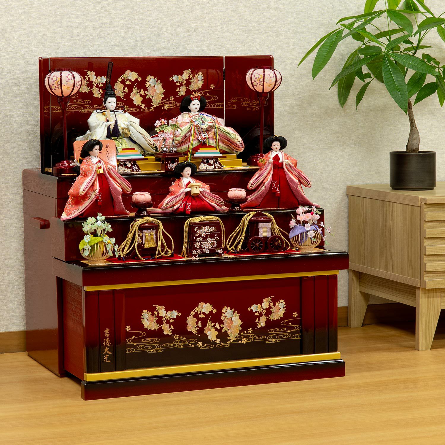 雛人形】小三五親王小芥子官女五人収納箱飾り 花ひいな 春彩 | 雛人形