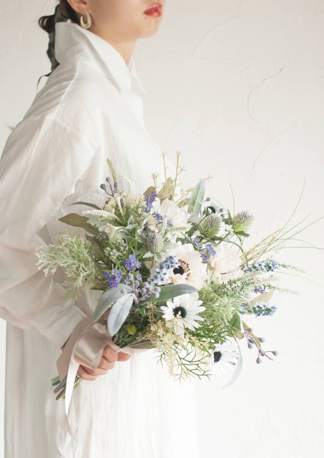 ウェディングブーケ】Natural-Chic ホワイト・ブルーグリーンの