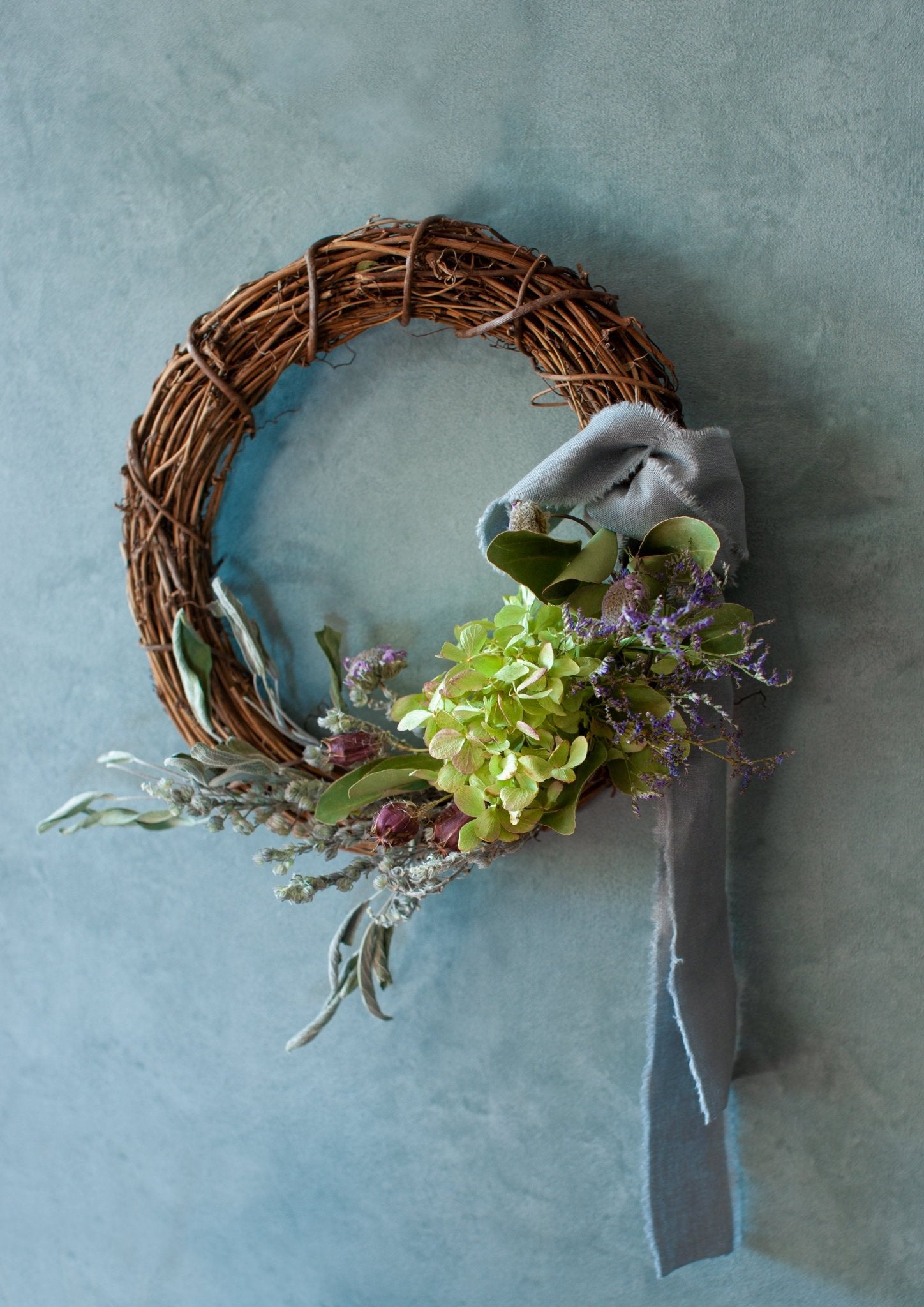 ドライフラワーギフト】ドライフラワーリース「アジサイとハーブの