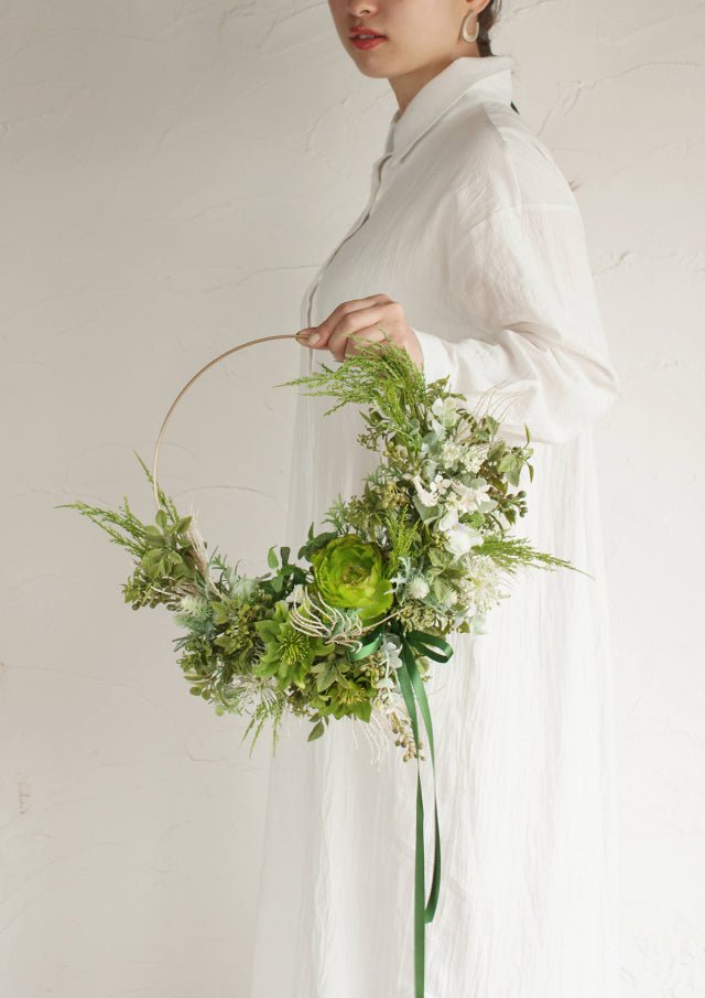 ウェディングブーケ】 Forest-Mist リースブーケ ブートニア付き【造花