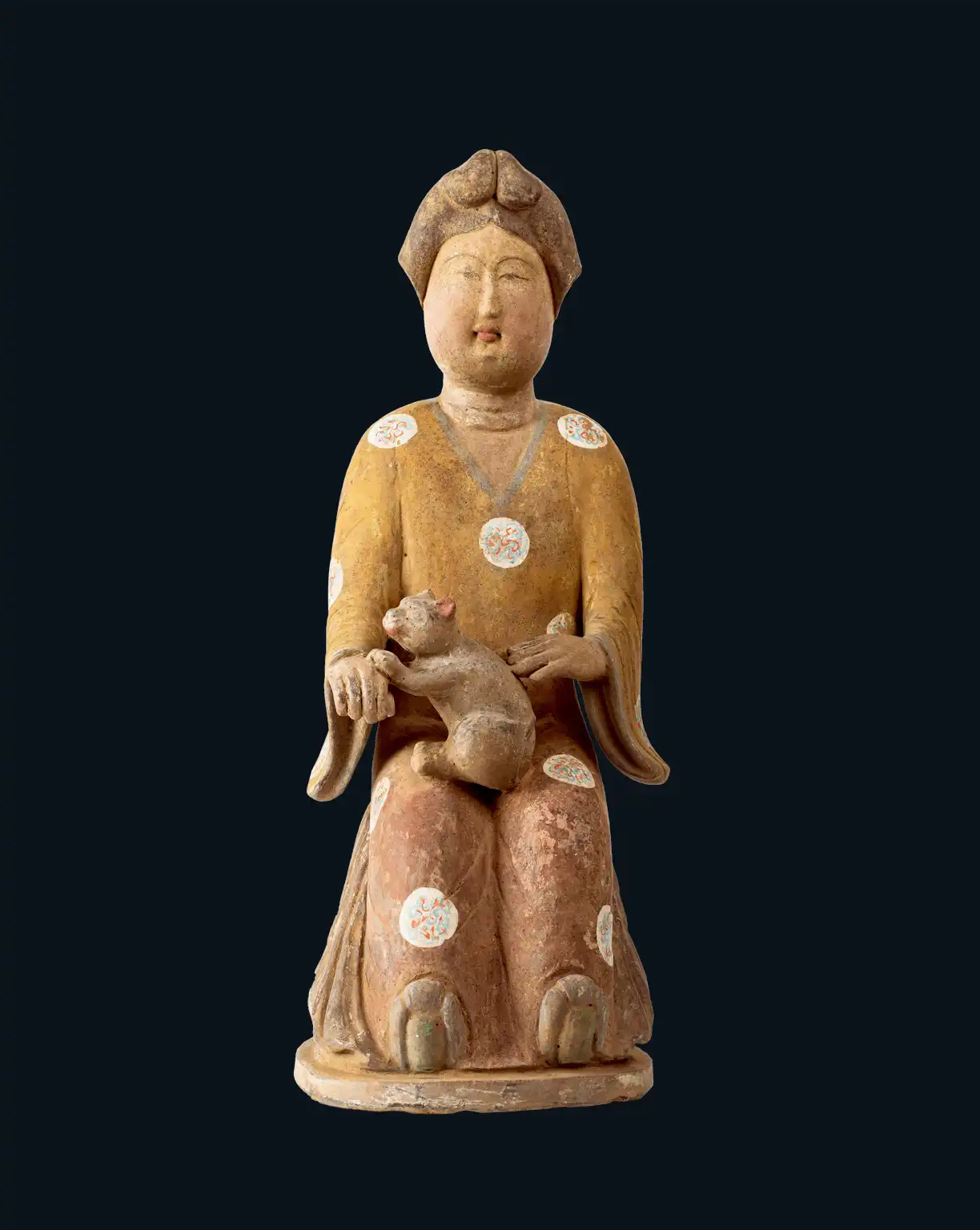 627 唐代陶加彩持貓侍女坐俑- 圓國際藝術有限公司