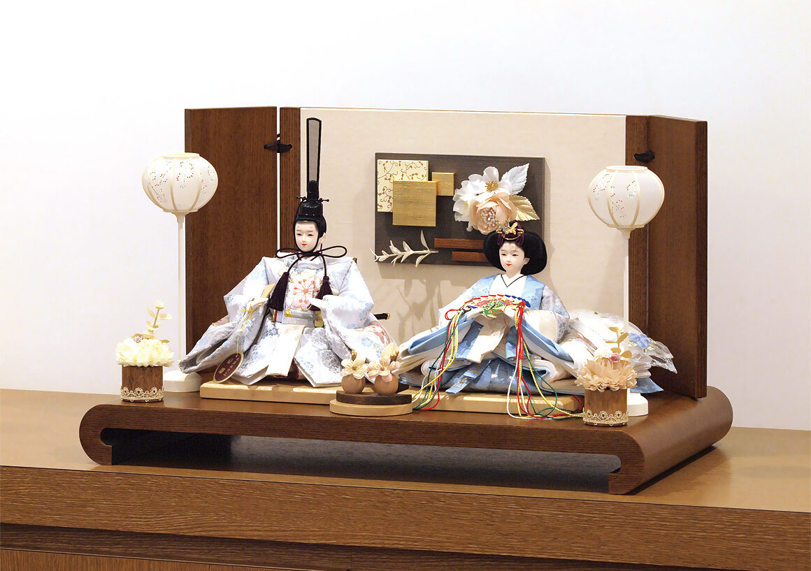 雛人形 初節句 親王飾り「立涌に桜 水色 芥子親王飾り」女の子 お祝い