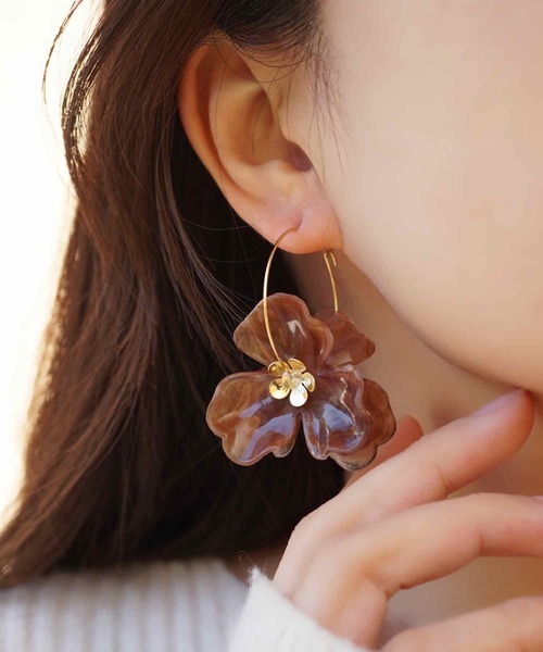 CERCA ピアス jolie minette/ビックフラワー ゴールド フープピアス