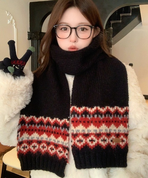 マフラー ストール フェアアイル柄ニットマフラー レディース