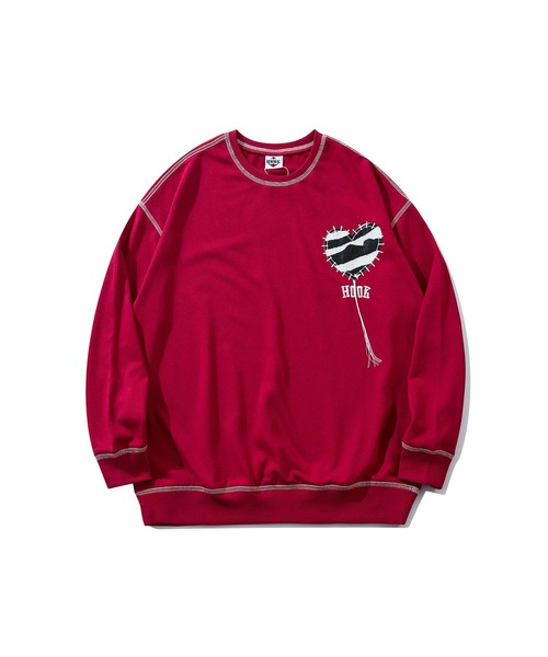 トレーナー スウェット HOOK -original- ゼブラ模様ハートパッチ飾り