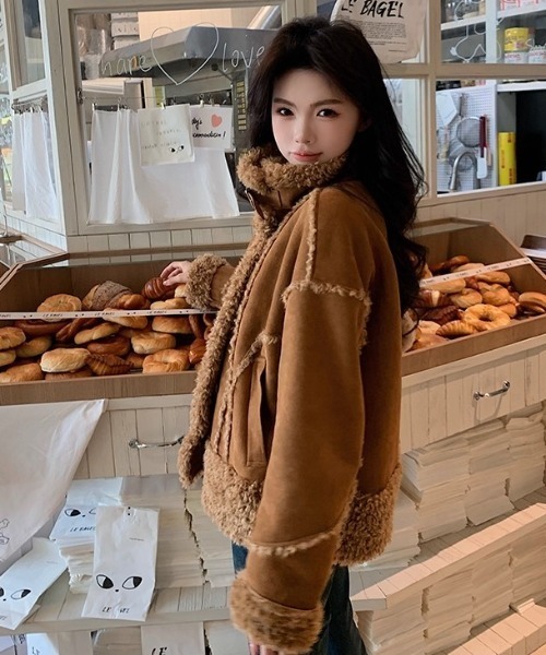 Sibra（シブラ） ムートンコート ボアコート ダブルボタン×毛皮切替