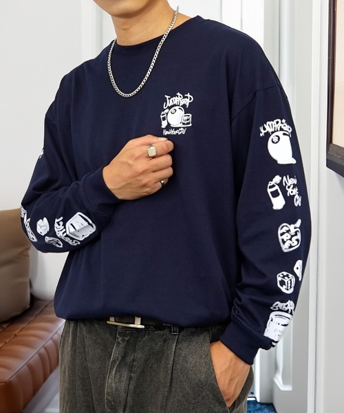 tシャツ ワイド グラフィック 長袖 Tシャツ 袖 ロゴ バックプリント