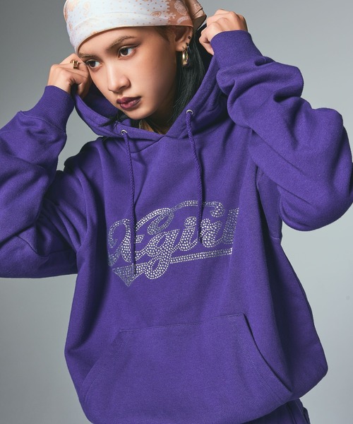 X-girl（エックスガール） パーカー RHINESTONE CURSIVE LOGO SWEAT