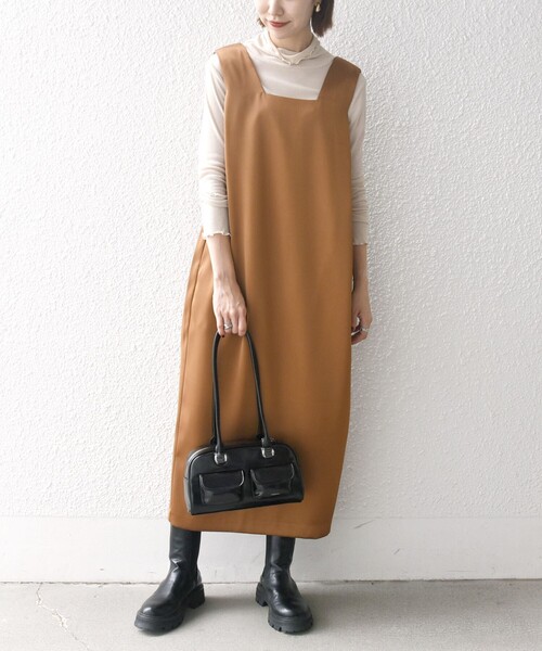 SHIPS any ワンピース any:「手洗い可能」サテン スクエアネック