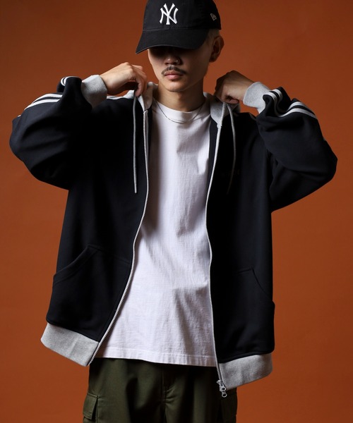 NERDY パーカー NYカラーブロックフーディージップアップ メンズ