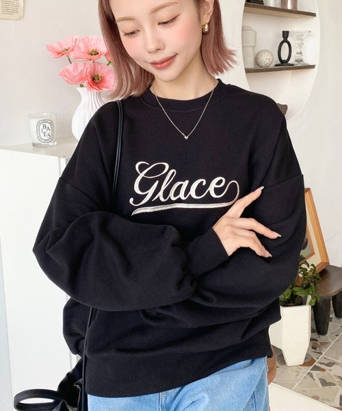 moment+ トレーナー スウェット 裏毛ロゴ刺繍スウェットプルオーバー