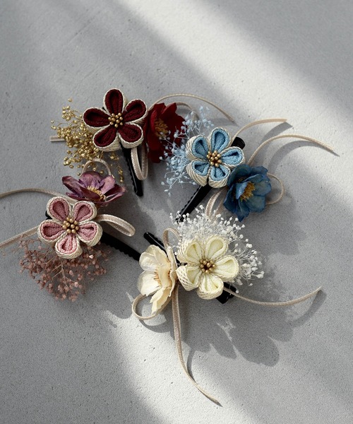 utatane 髪飾り クリップ つまみ細工 梅＆リボン 日本製 レディース