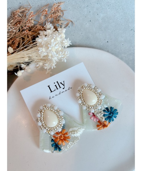 TONE（トネ） ピアス 「Lily accessory」インド刺繍リボンピアス(MA