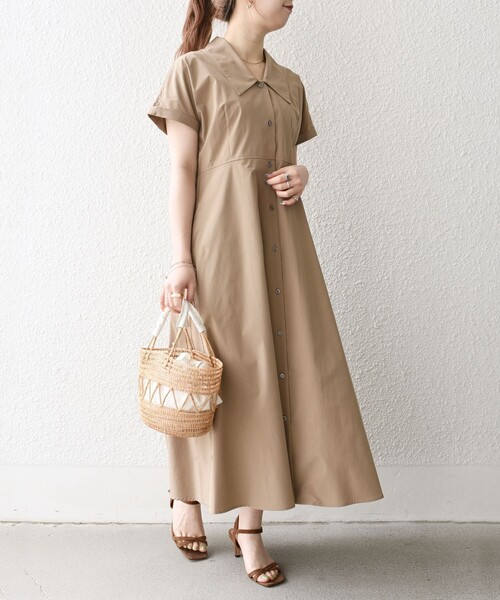 SHIPS any シャツワンピース any:「洗濯機可能」フラットカラー V