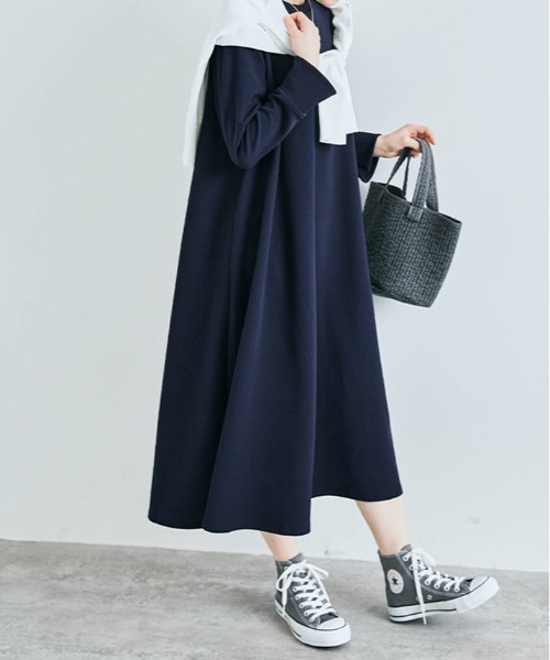 ワンピース 「mochiz」全方向 ストレッチ 4way レース カフス フレア