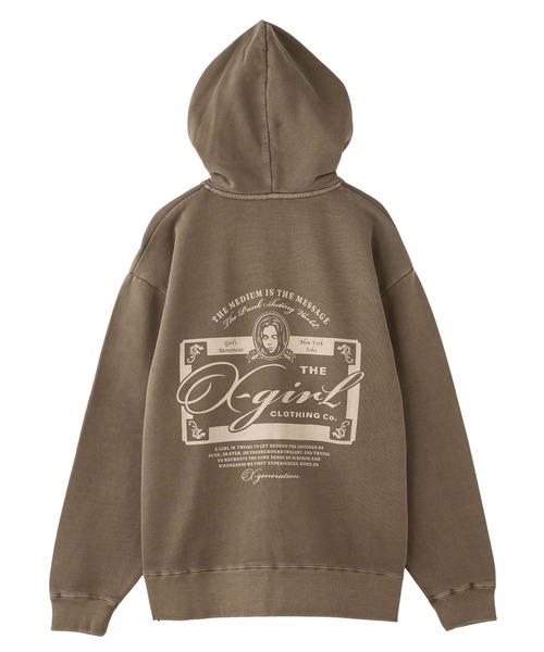 X-girl（エックスガール） パーカー PIGMENT DYED FACE LABEL ZIP UP