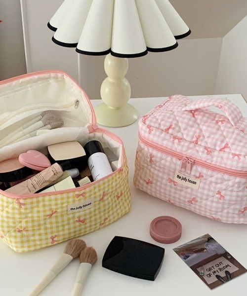 Mayree ポーチ 「urge select」「大容量」ギンガムチェック リボン柄