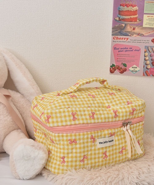 Mayree ポーチ 「urge select」「大容量」ギンガムチェック リボン柄