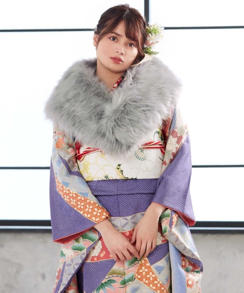 KIMONOMACHI レディース 成人式 ロングファーショール フェイクファー