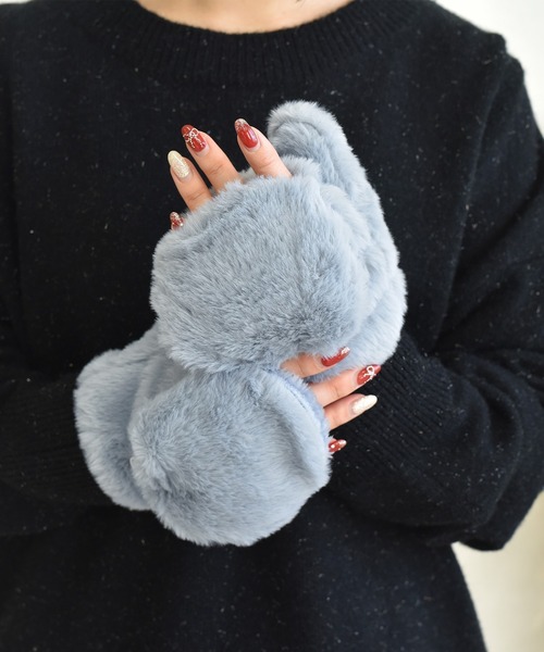 DAY CLOSET 手袋 「スマホ対応/2WAY/指なしorミトン」もこもこファー指