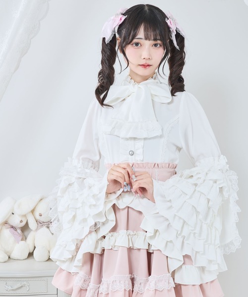 DearMyLove ブラウス シャツ フリルハイネックレースリボンプリンセス