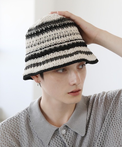 ASTRONOMY 帽子 ハット クロシェ編みライン入りバケットハット メンズ