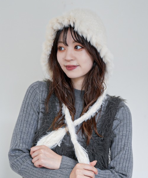 polcadot（ポルカドット） ニット帽 ニットキャップ ファーフード