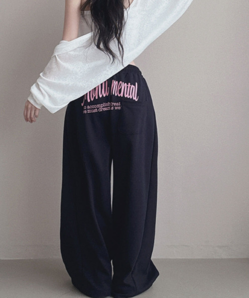 スウェットパンツ ジャージ バッグプリントワイドスエットパンツ