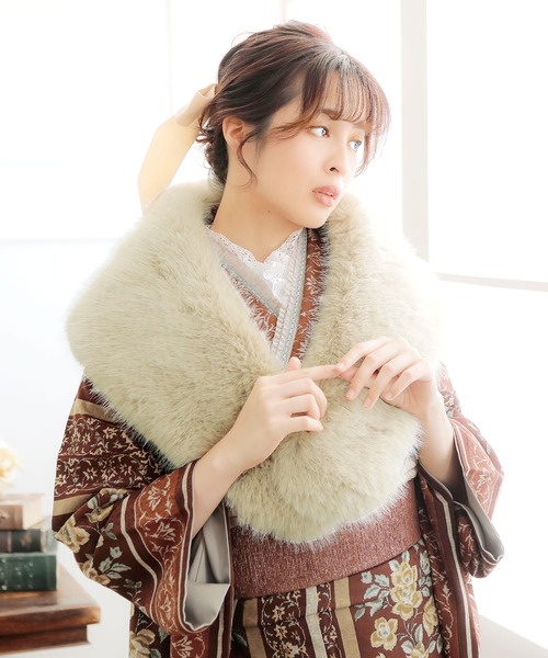 KIMONOMACHI レディース 成人式 ファー ショール フォックス調